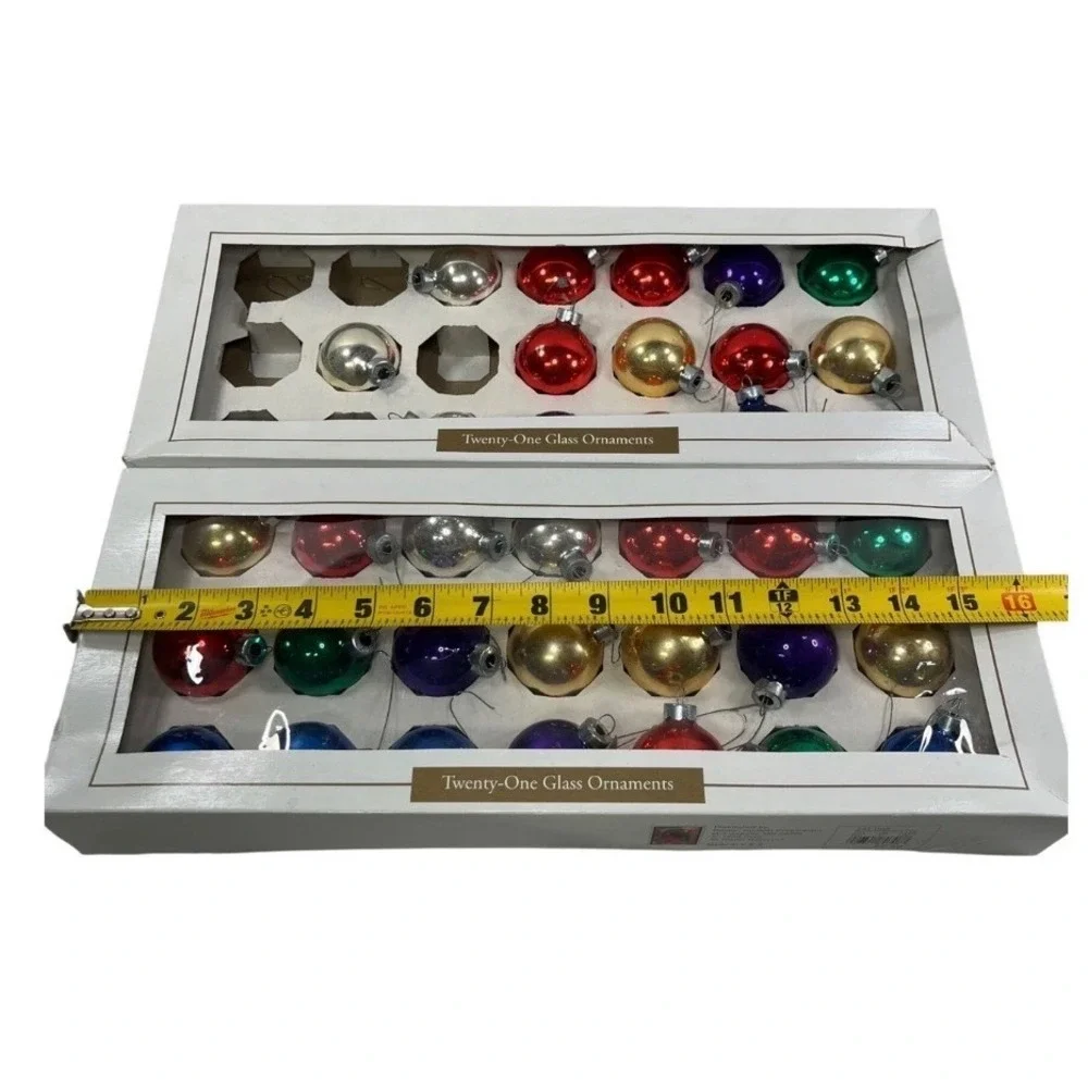 Vintage 1996 Deck the Halls Glass Ornaments Multi Color Mini Bulbs Set of 2 Box